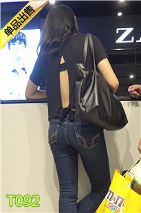 4K-街拍蓝色紧身牛仔裤极品圆润翘臀美女第2季T092[1.05G]