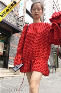 4K-红色毛衣长腿街拍高跟美女DJ289[644M]