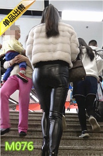 4K-黑色紧身皮裤高跟长腿圆润翘臀美女M076[749M]